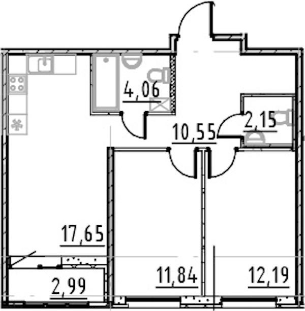 2-комнатная квартира 58.44 м², 3/9 эт., ЖК «Город Первых»